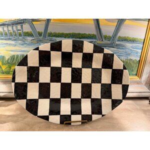Black White Checkered Melamine Serve Tray Platter 18" Courtly Check Shabby Chic